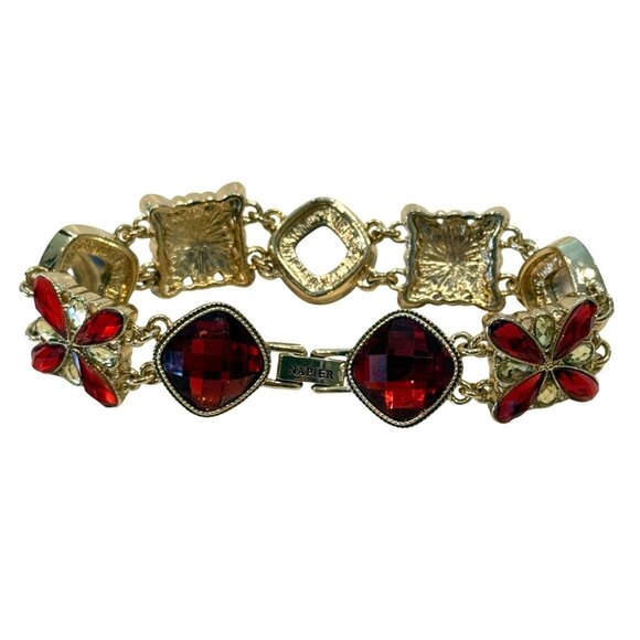 Napier Goldtone Link Burnt Orange Clear Crystal Faux Stone Bracelet 7 1/2" - Picture 2 of 8